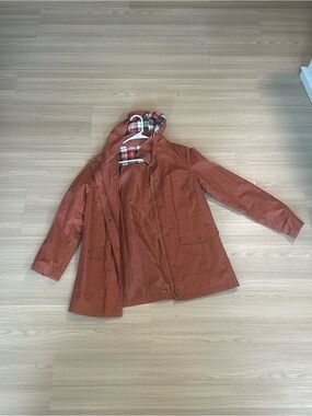 Love Tree Rust Orange Hooded coat with Plaid Lining hood